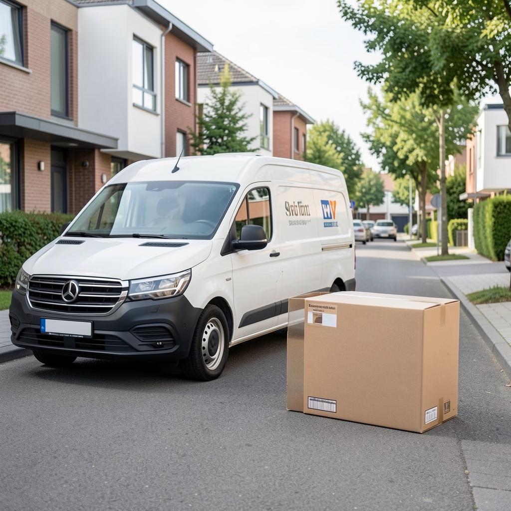 Discreet Balmevo supplement parcel beside a courier vehicle on a residential street